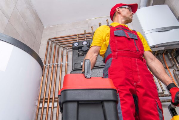 a man after servicing a boiler, after answering the question how long does a boiler service take